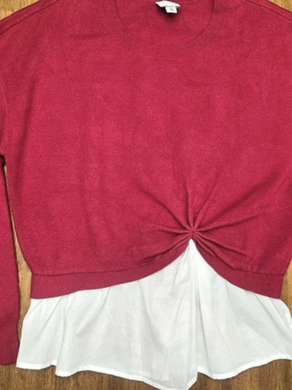 Maeve Twofer Twist-Front Sweater Pink & White Large